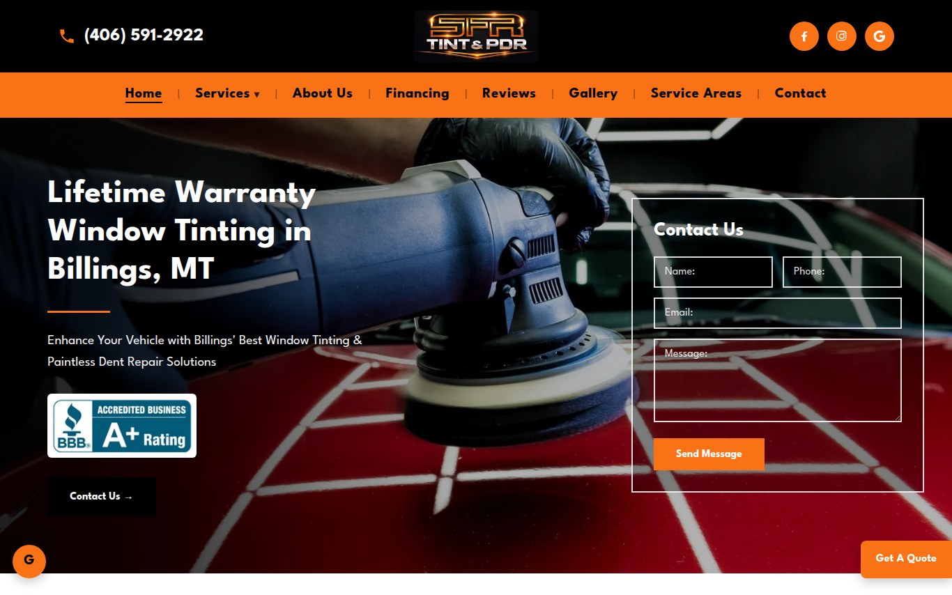 SFR Tint & PDR window tinting website — Billings, MT