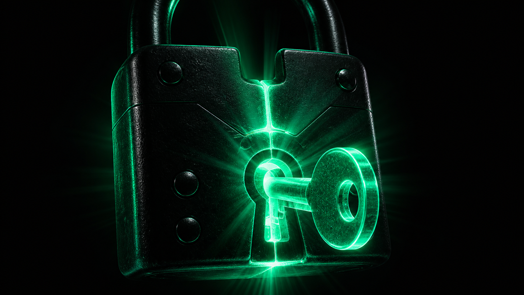 A glowing key unlocking a locked value, teal light spilling out