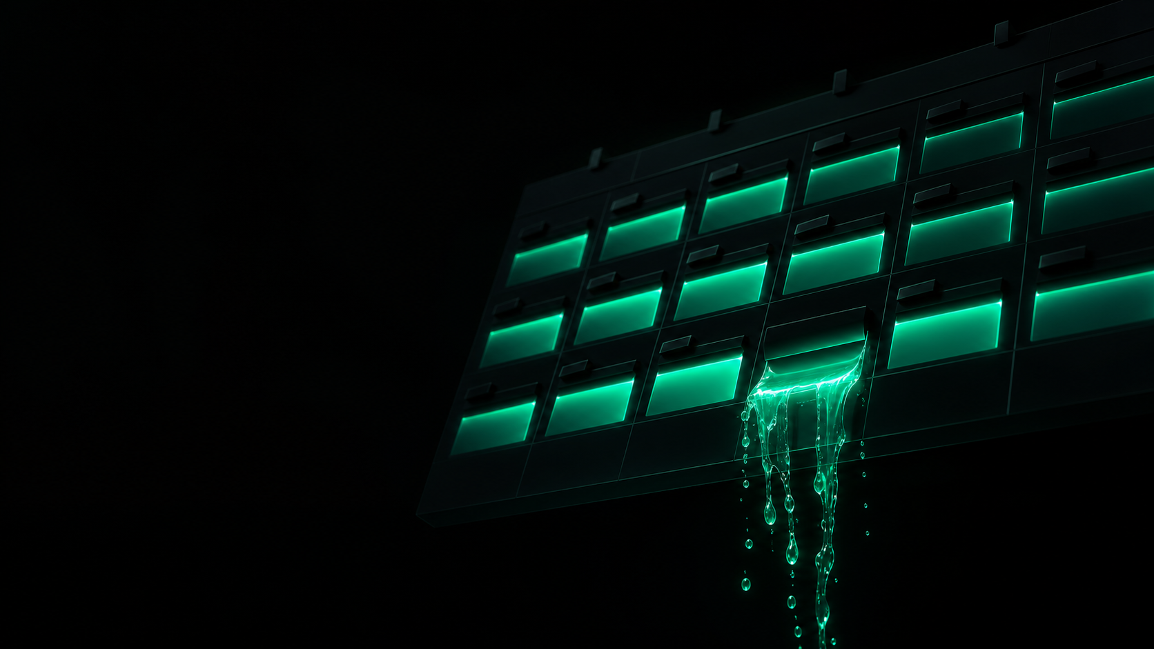 An empty chair in a dark room lit by a single teal glow — the appointment that never showed
