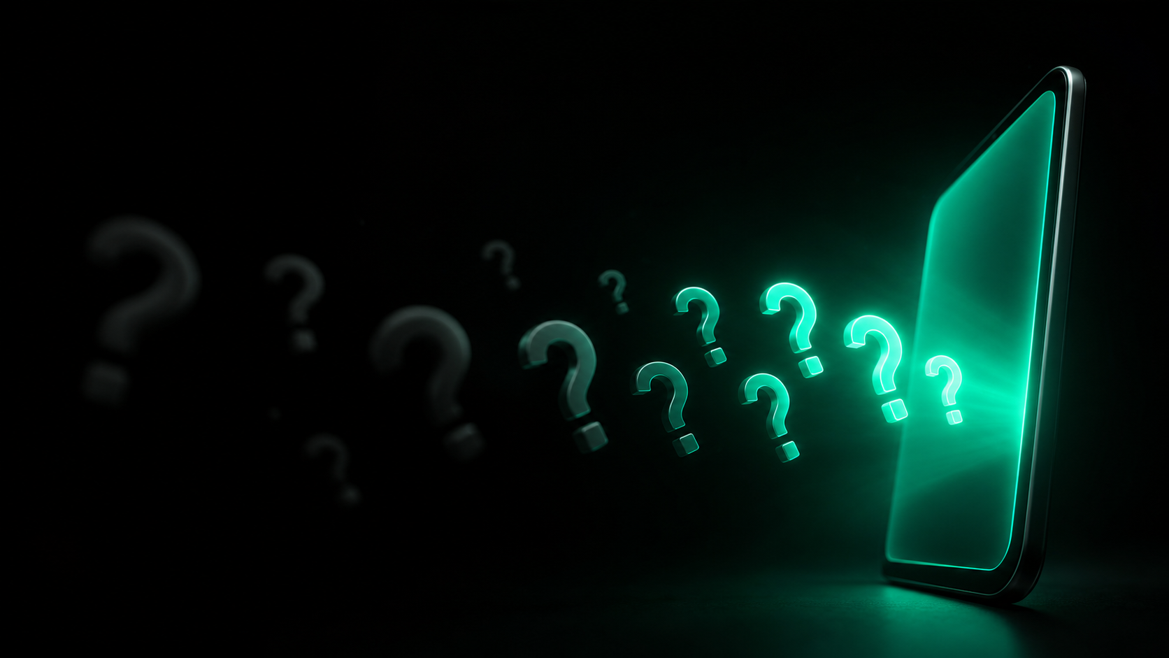 Questions turning into clear answers glowing on a screen