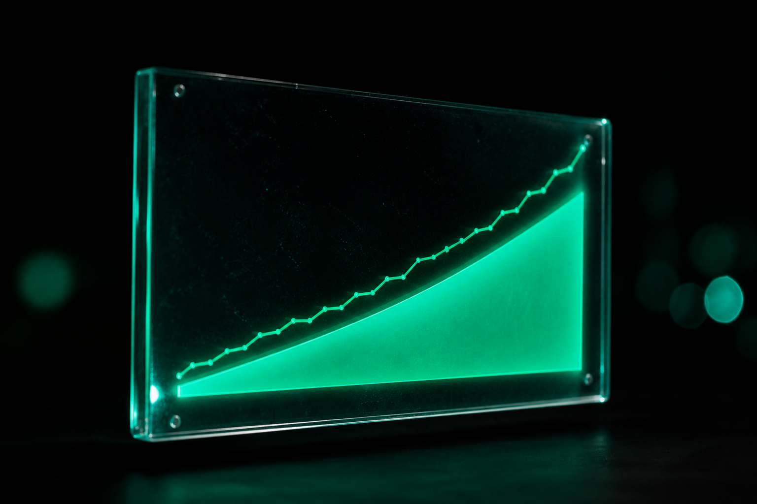 A glowing teal revenue chart trending upward on a dark dashboard, while underneath it a second hidden layer shows the same total made almost entirely of one thick teal band