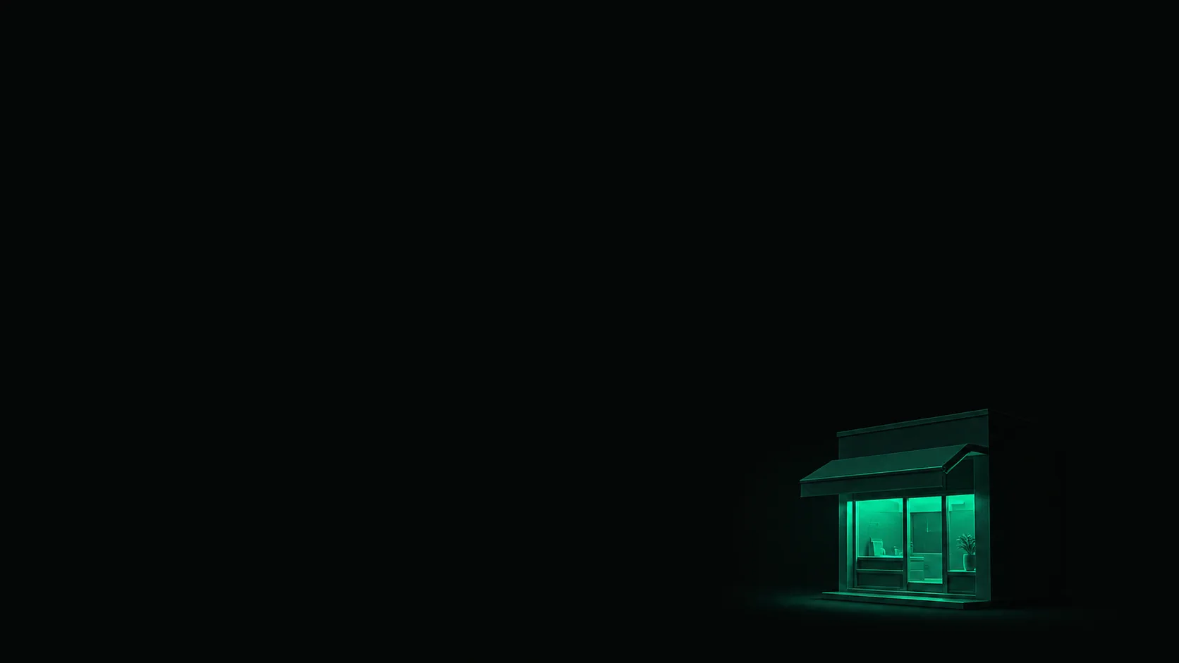 A single warm teal-glowing figure standing still in near-total darkness, its glow bright and steady but casting no beam or path outward, no second glow anywhere nearby